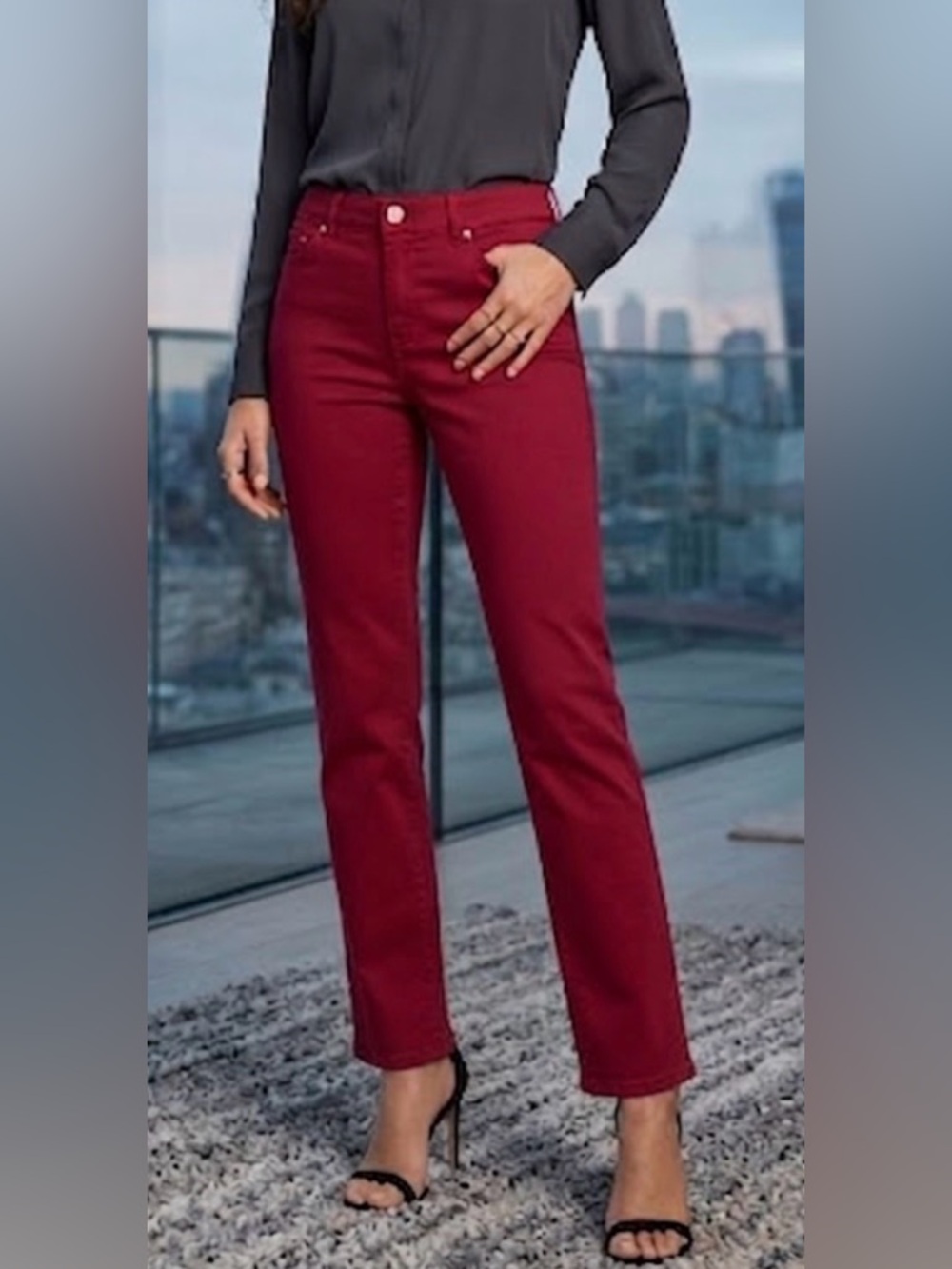 White House Black Market Slim Straight Jeans in Burgundy